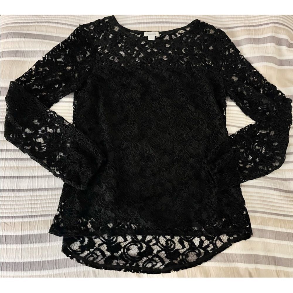 Sundance black lace overlay long sleeve blouse size small